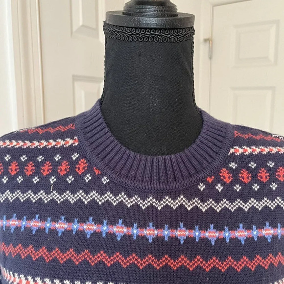 Nautica Navy Blue Fair Isle Crew Neck Sweater Nautical Wool Blend - Size M - Picture 2 of 8